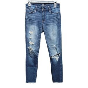 Abercrombie & Fitch Harper Ankle Jeans Blue‎ Medium Wash Womens 26 Distressed